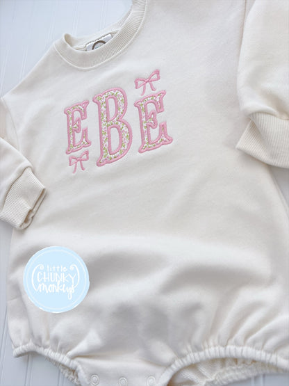 Cream Sweatshirt Bubble - Floral Applique Monogram with Bows