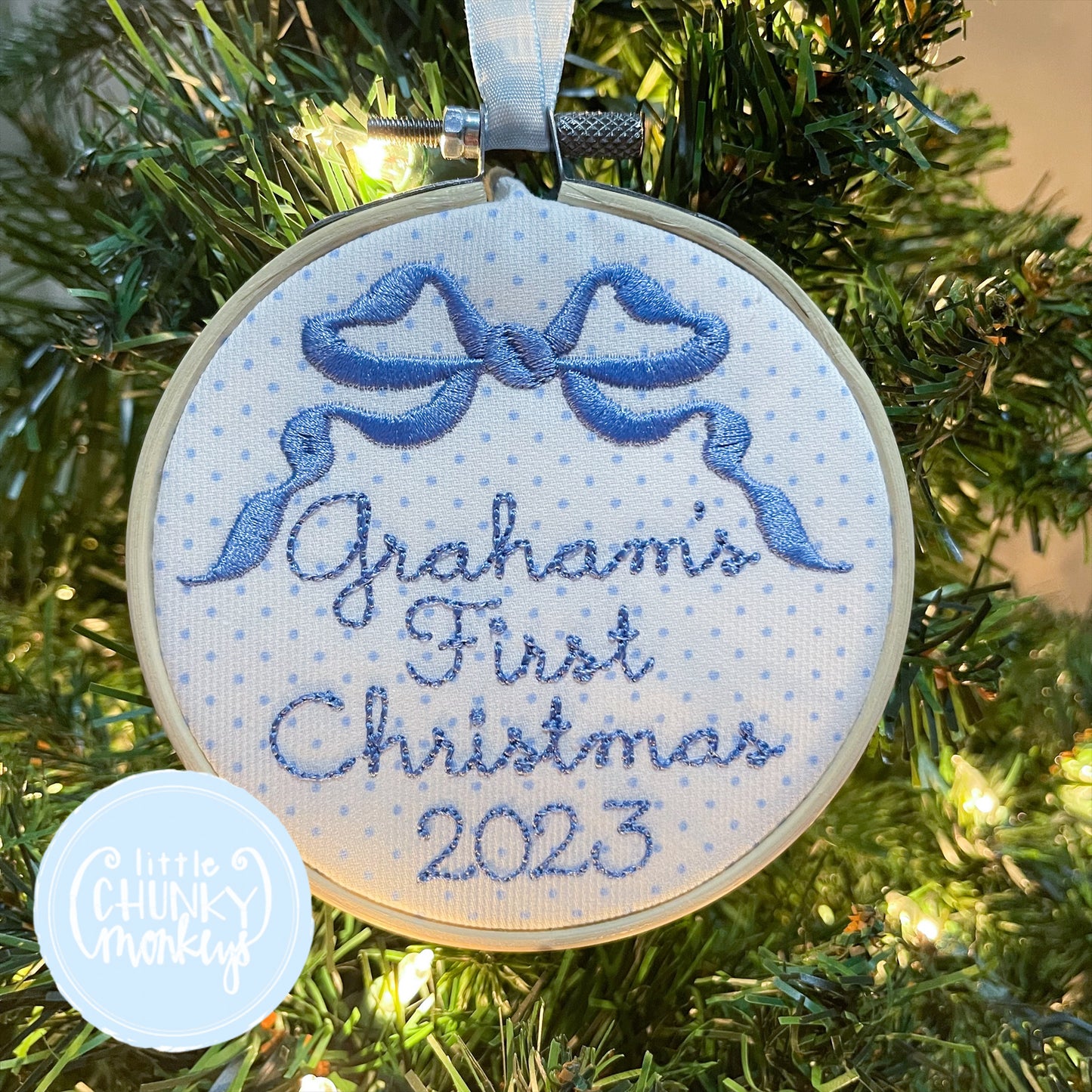 Heirloom Bow First Christmas Ornament - Blue