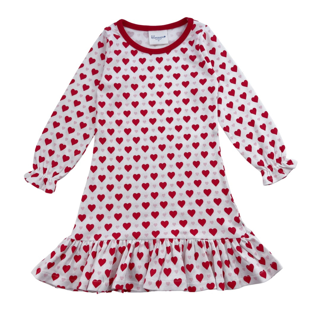 Valentine's Organic Cotton Long Sleeve A-Line Dress - Pink and Red Hearts