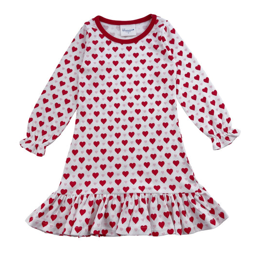 Valentine's Organic Cotton Long Sleeve A-Line Dress - Pink and Red Hearts