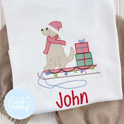 Boy Shirt - Dog on Sleigh with Gifts