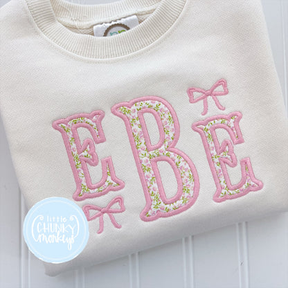 Cream Sweatshirt - Floral Applique Monogram with Bows