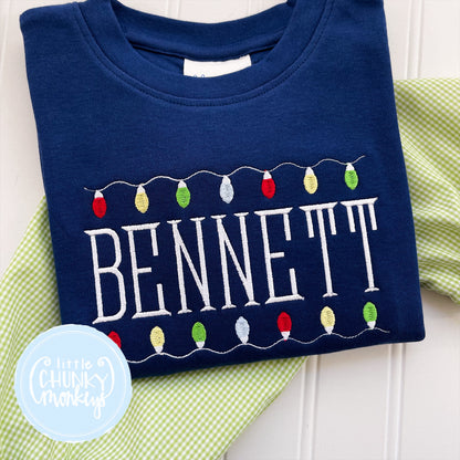 Boy Shirt - Christmas Lights on Navy
