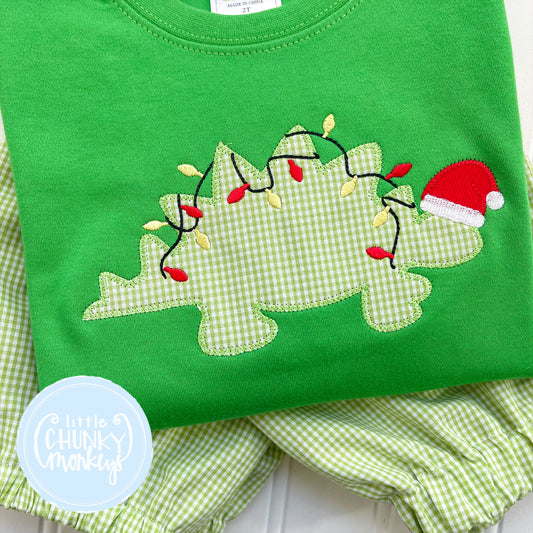 Boy Shirt - Santa Dino Lights on Green