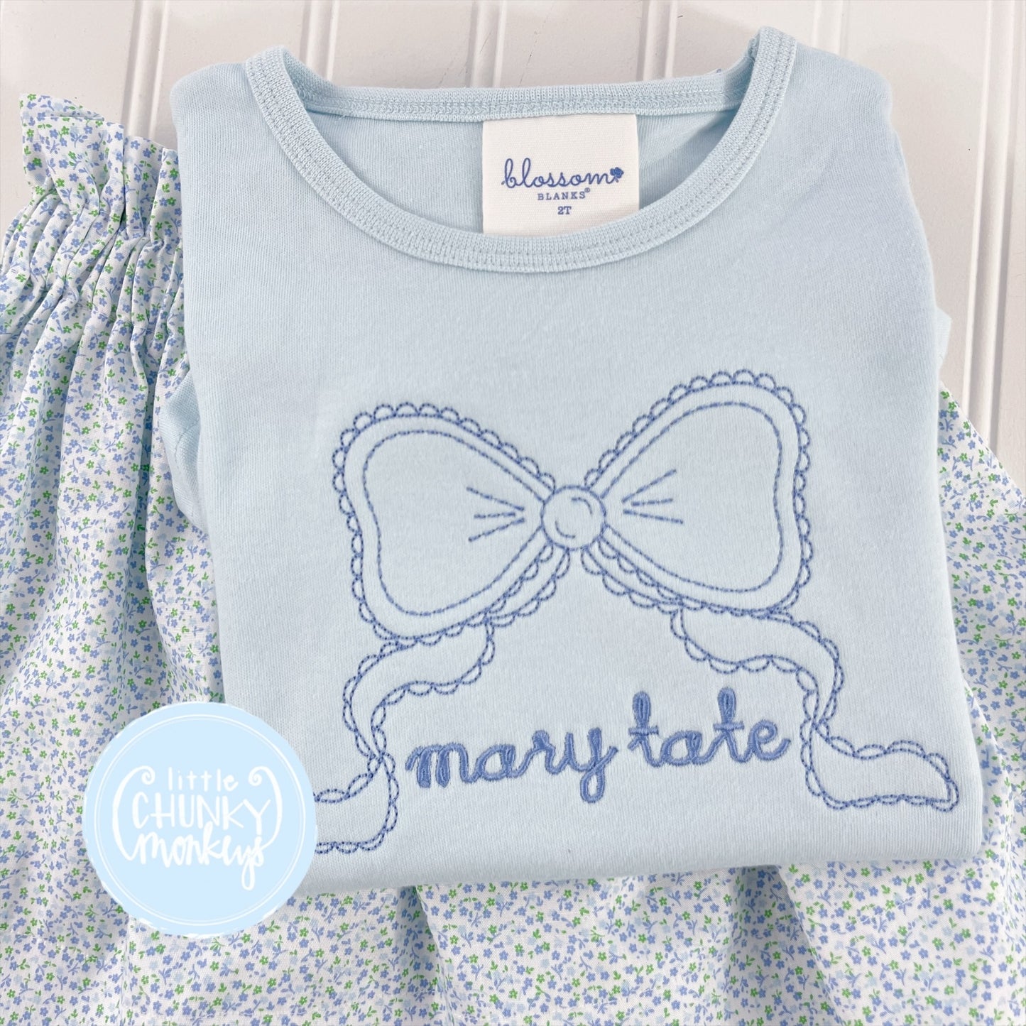 Girl Shirt - Scallop Bow Embroidery