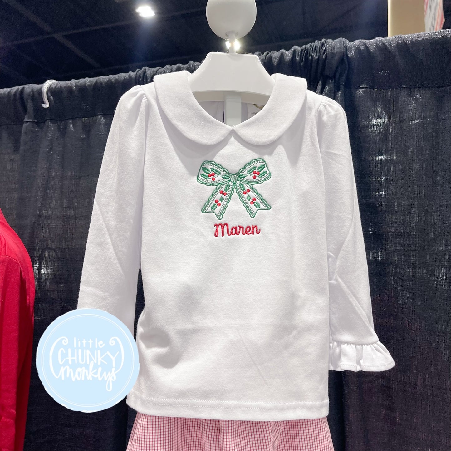 Girl Peter Pan Collard Shirt - Mistletoe Bow