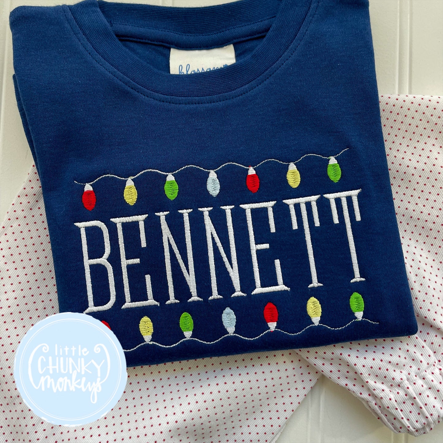 Boy Shirt - Christmas Lights on Navy