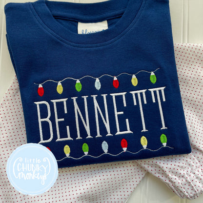 Boy Shirt - Christmas Lights on Navy