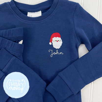 Navy Fitted Pajamas - Mini santa