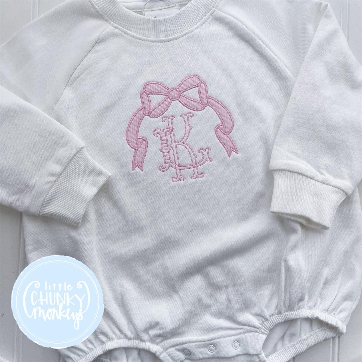 White Sweatshirt Bubble - Applique Bow and Initials