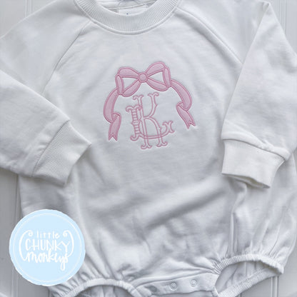 White Sweatshirt Bubble - Applique Bow and Initials