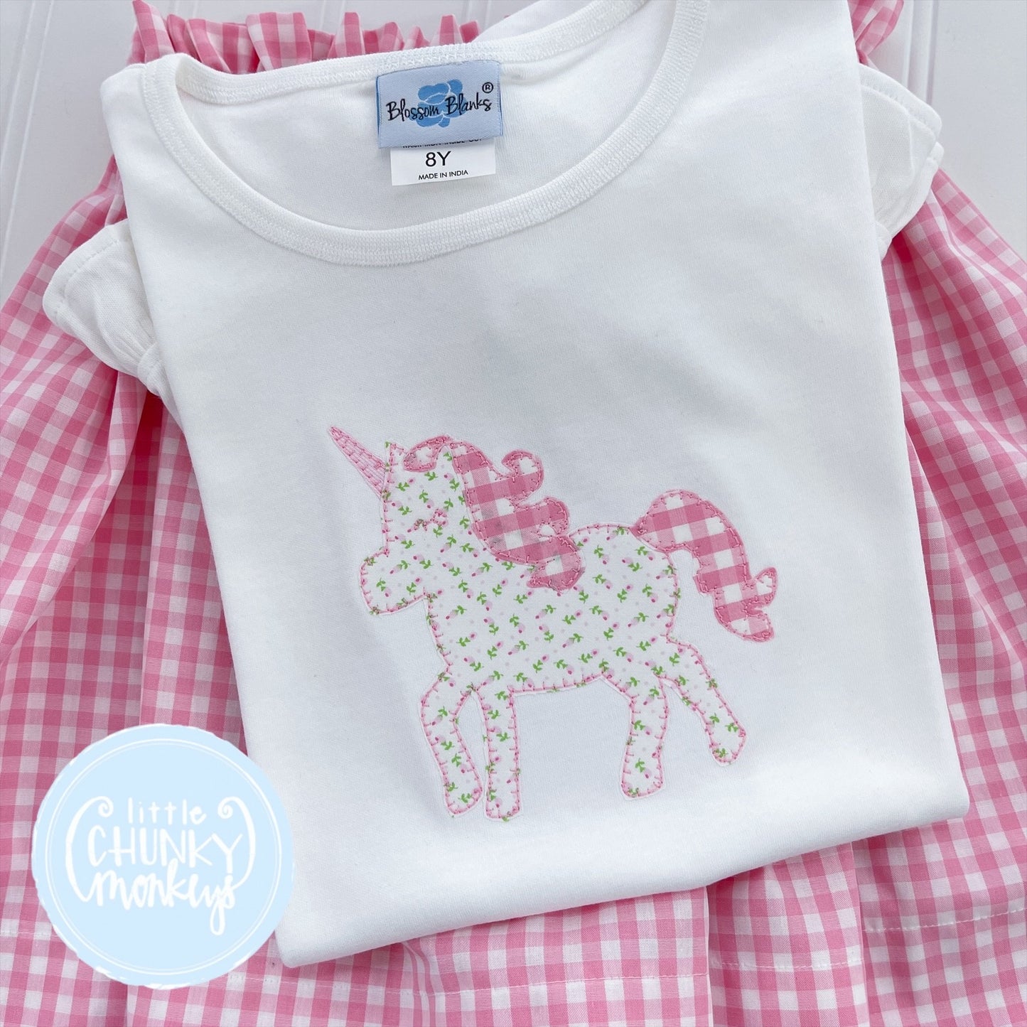 Girl Shirt - Applique Unicorn with Gingham