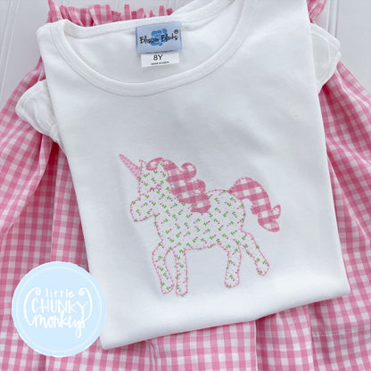 Girl Shirt - Applique Unicorn with Gingham