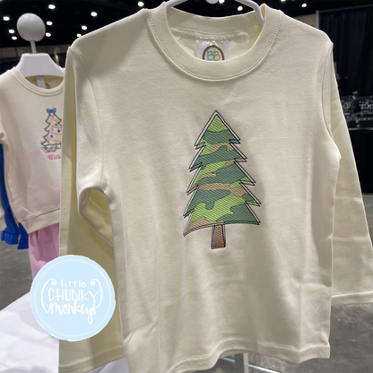 Boy Shirt - Camo Christmas Tree on Cream Shirt