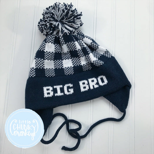 Ready to Ship - Custom Knit Plaid Hat Sample - Navy Big Bro - Child Size (5Y+)