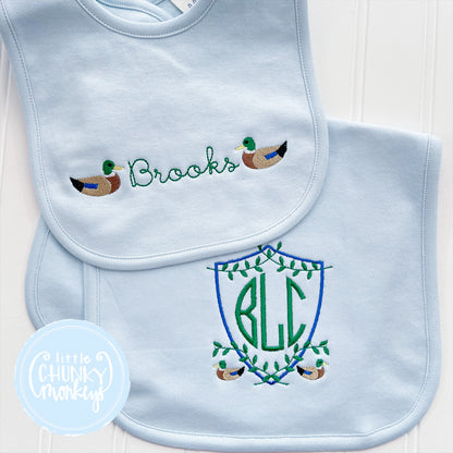 Mallard Crest with Monogram Bib or Burp Cloth