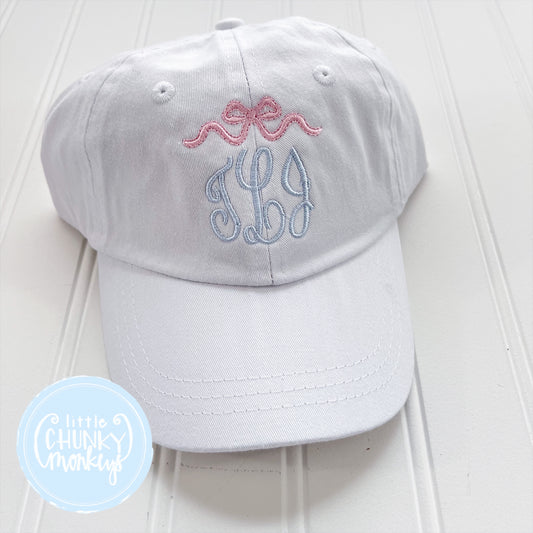 Toddler Kid Hat - Mini Bow Monogram on White Hat