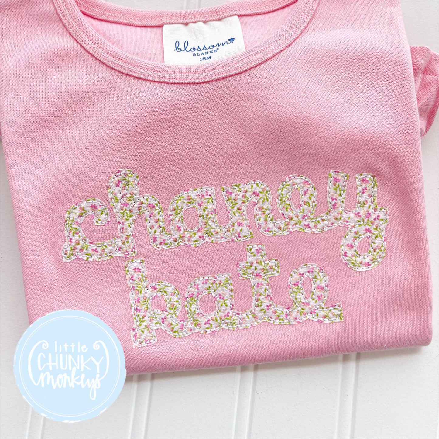 Girl Shirt - Floral Applique Name on Light Pink Shirt