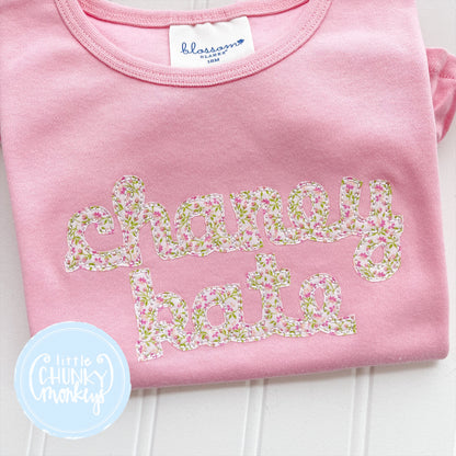 Girl Shirt - Floral Applique Name on Light Pink Shirt