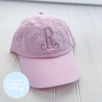 Toddler Kid Hat - Mini Bow Monogram on Light Pink Hat