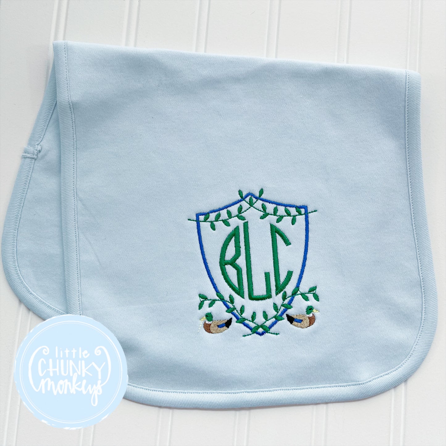 Mallard Crest with Monogram Bib or Burp Cloth