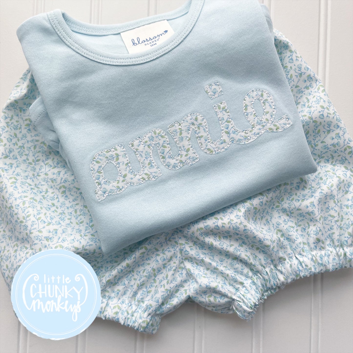 Girl Shirt - Applique Name on Light Blue Shirt