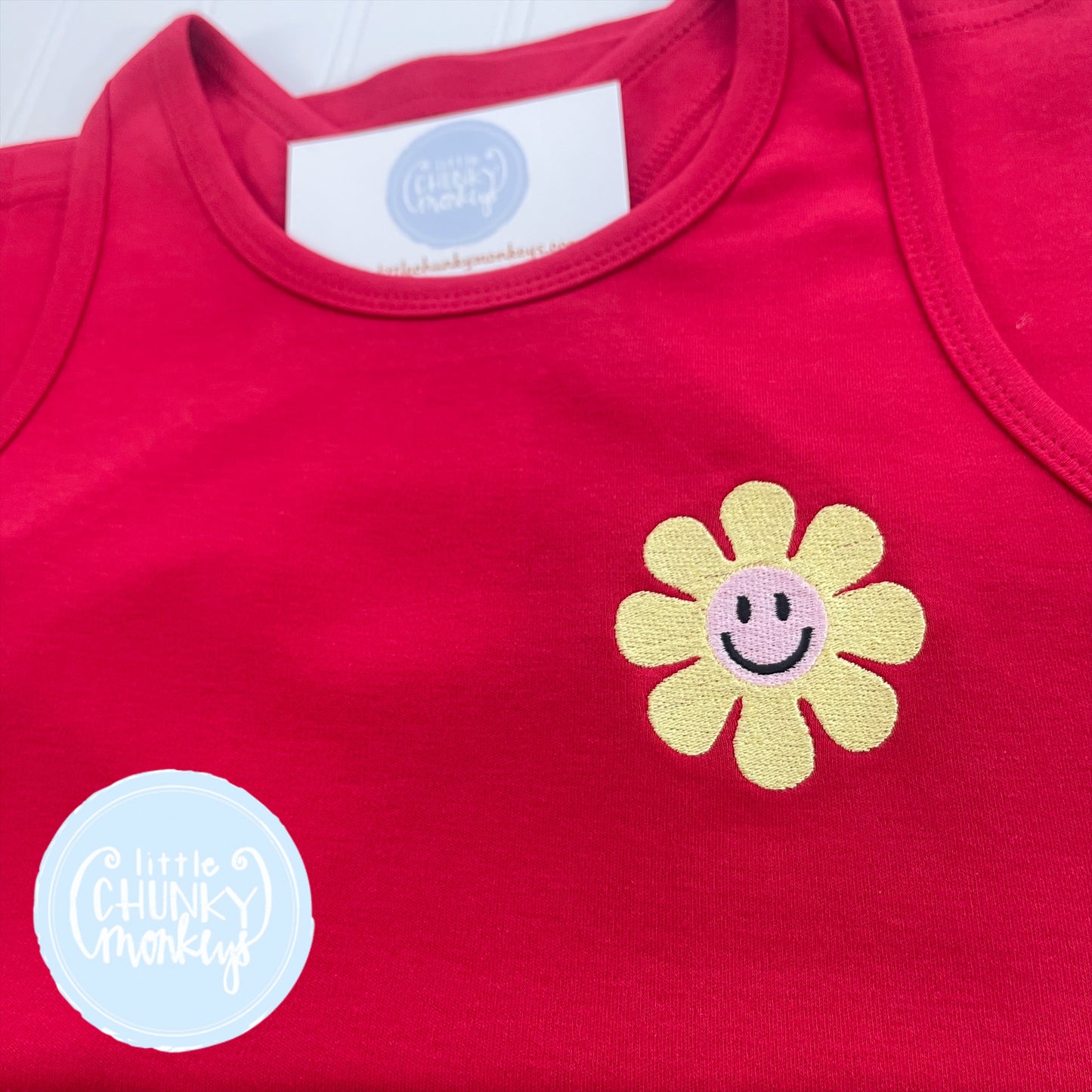 Girls Tank Top - Happy Daylily on Red