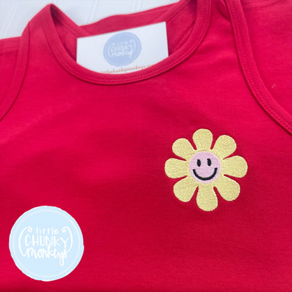 Girls Tank Top - Happy Daylily on Red