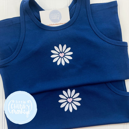 Girls Tank Top - Daisy Heart on Navy
