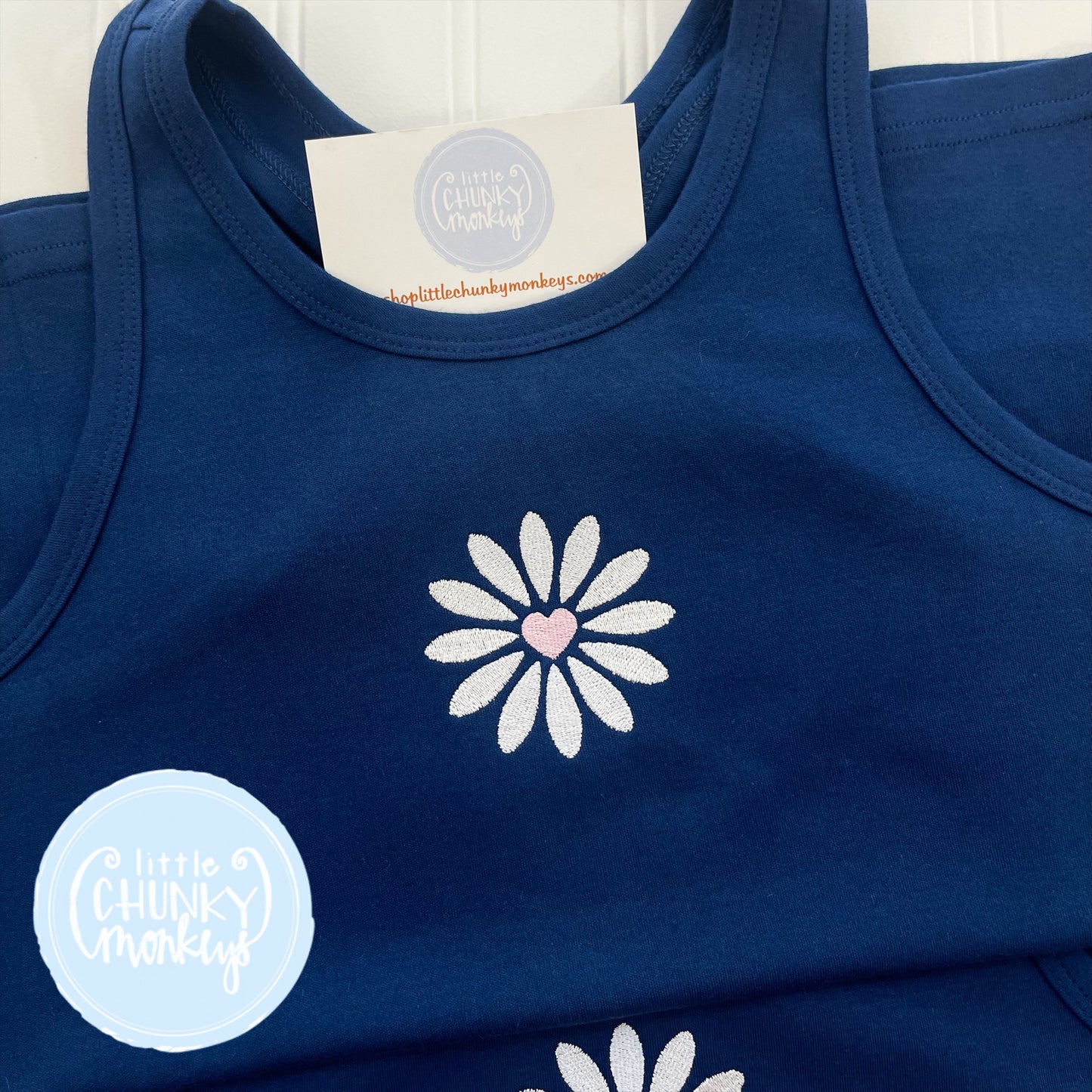 Girls Tank Top - Daisy Heart on Navy