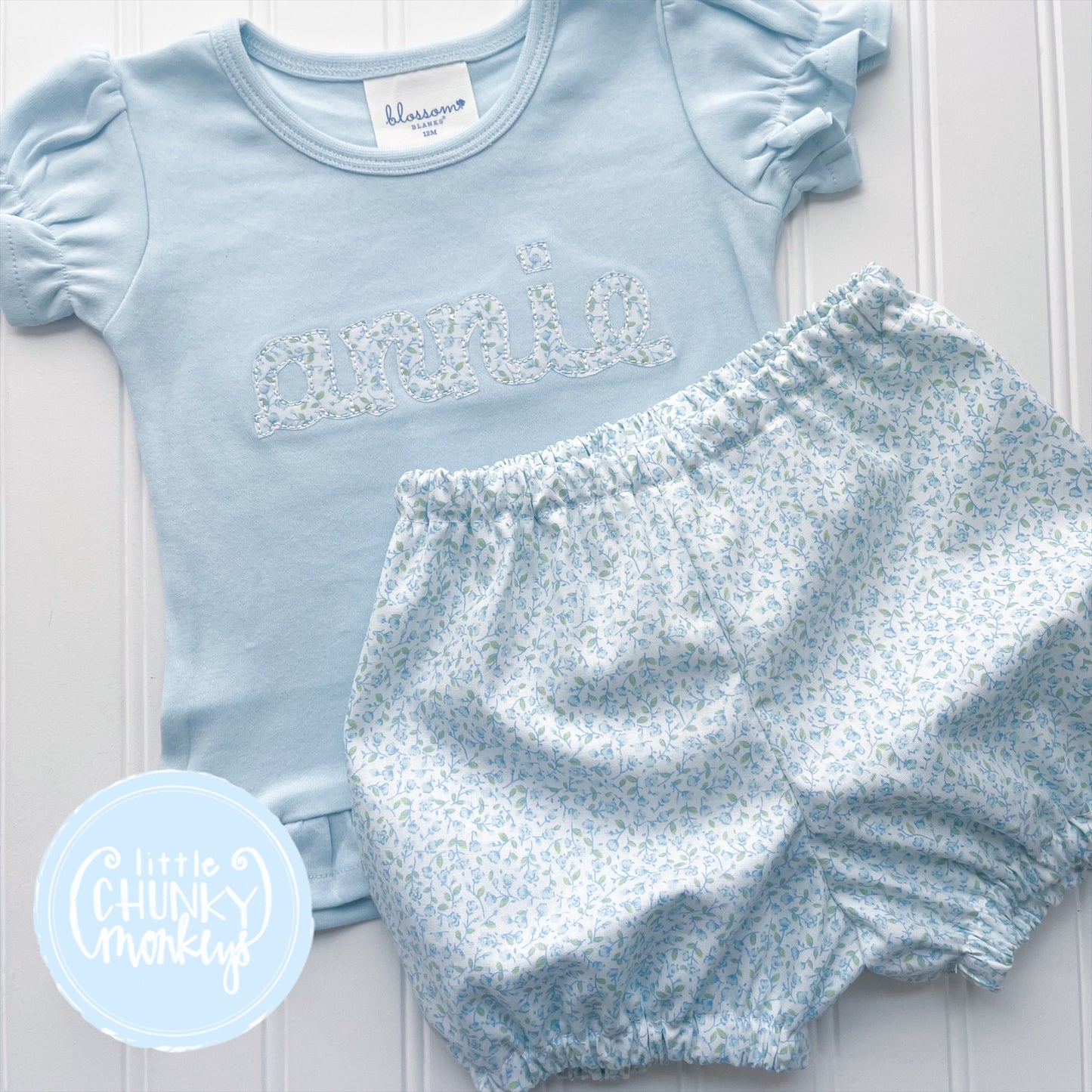 Girl Shirt - Applique Name on Light Blue Shirt