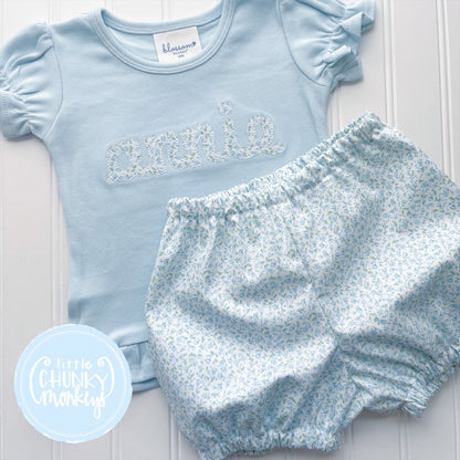 Girl Shirt - Applique Name on Light Blue Shirt