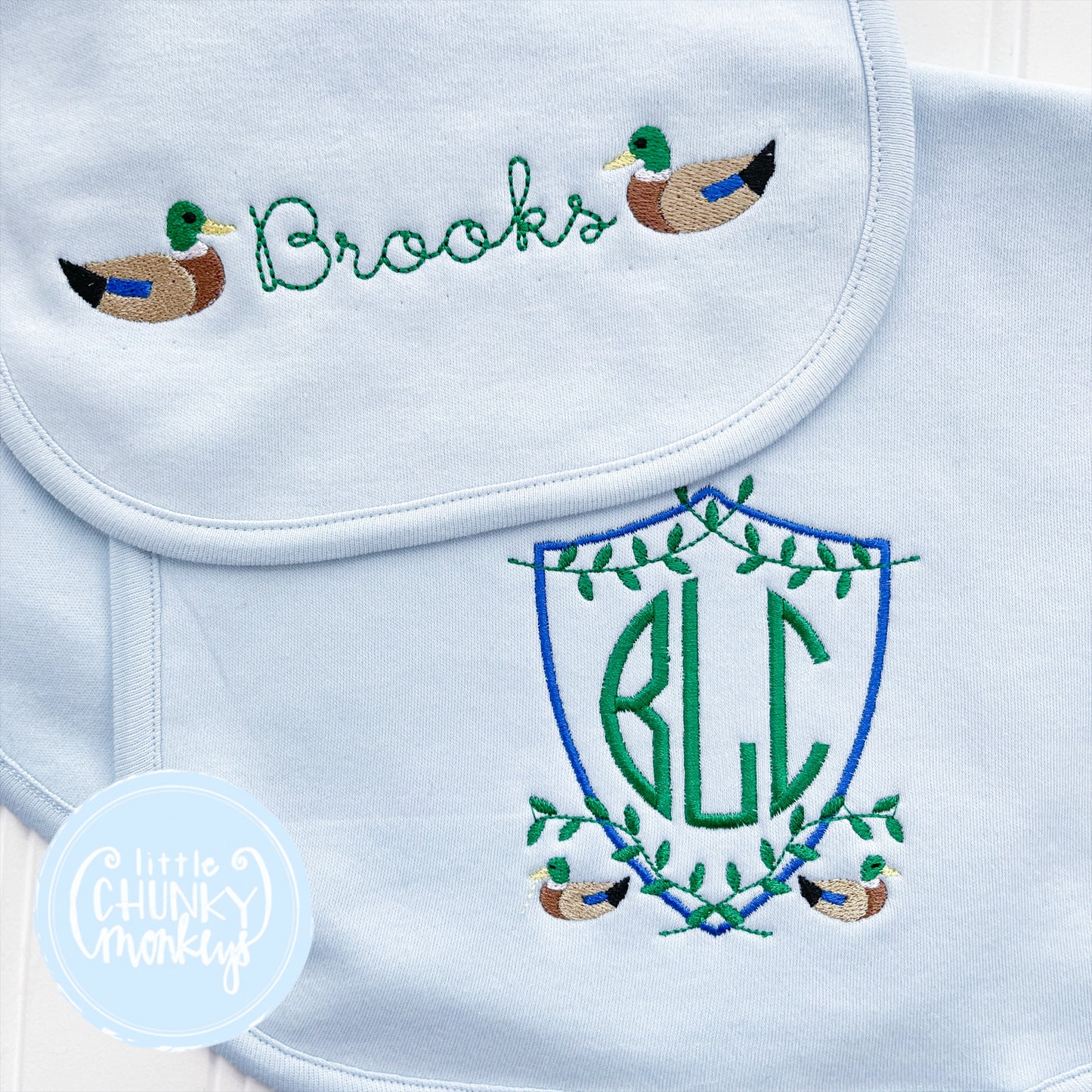 Mallard Crest with Monogram Bib or Burp Cloth