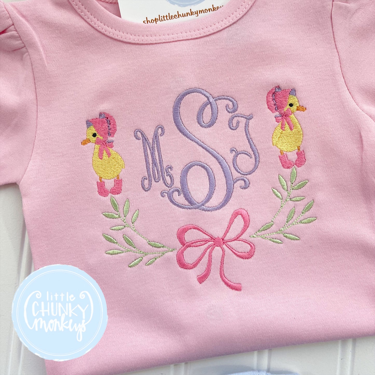 Girl Shirt - Duck in Bonnet on Light Pink