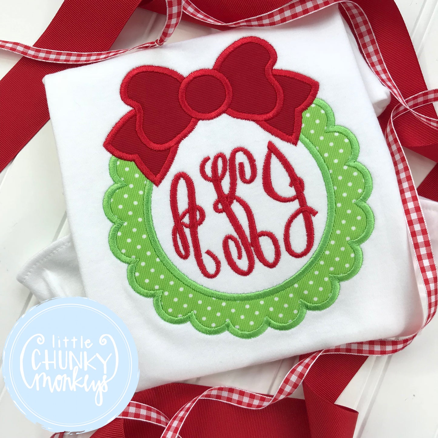 Girl Shirt -Applique Wreath with Bow + Monogram