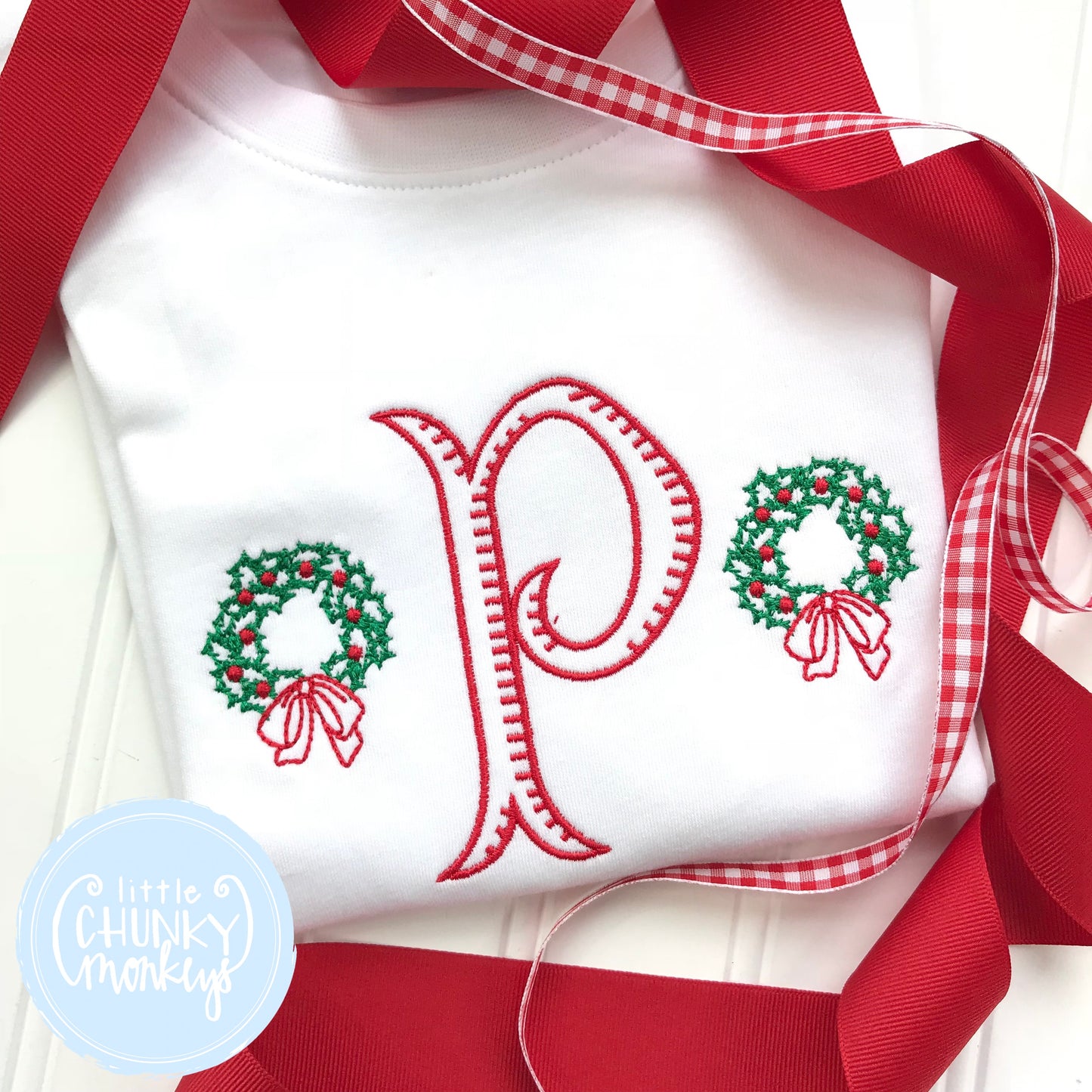 Boy Shirt -Circle Monogram with Mini Wreaths