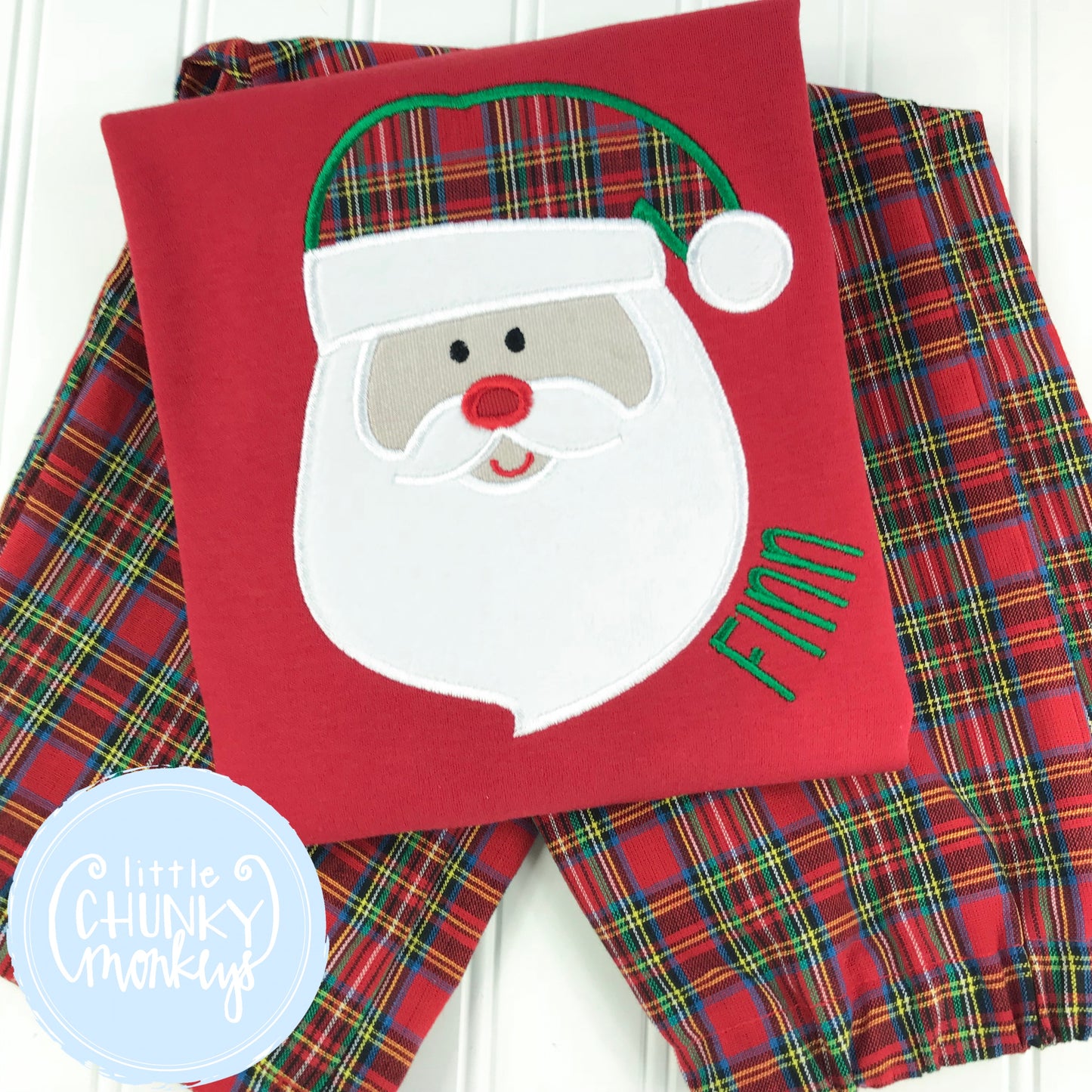 Boy Shirt- Applique Santa on a Red Shirt