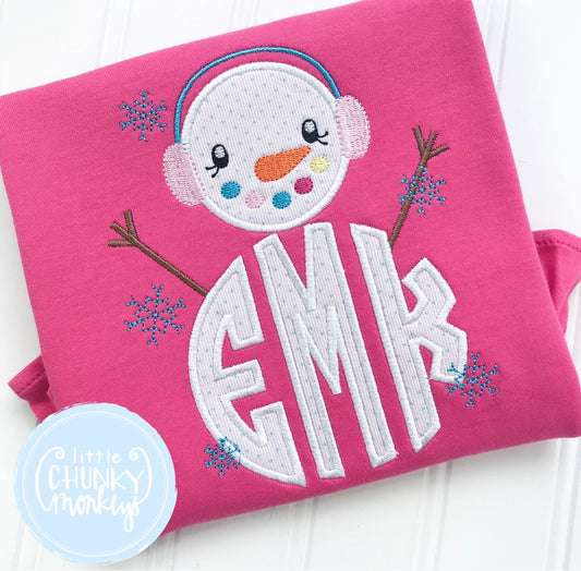 Girl Shirt - Applique Snowman with Circle Monogram