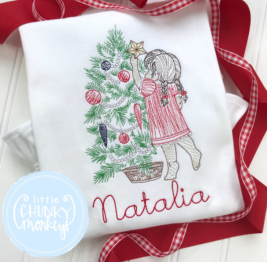 Girl Shirt - Vintage Stitch Girl Christmas Tree Shirt