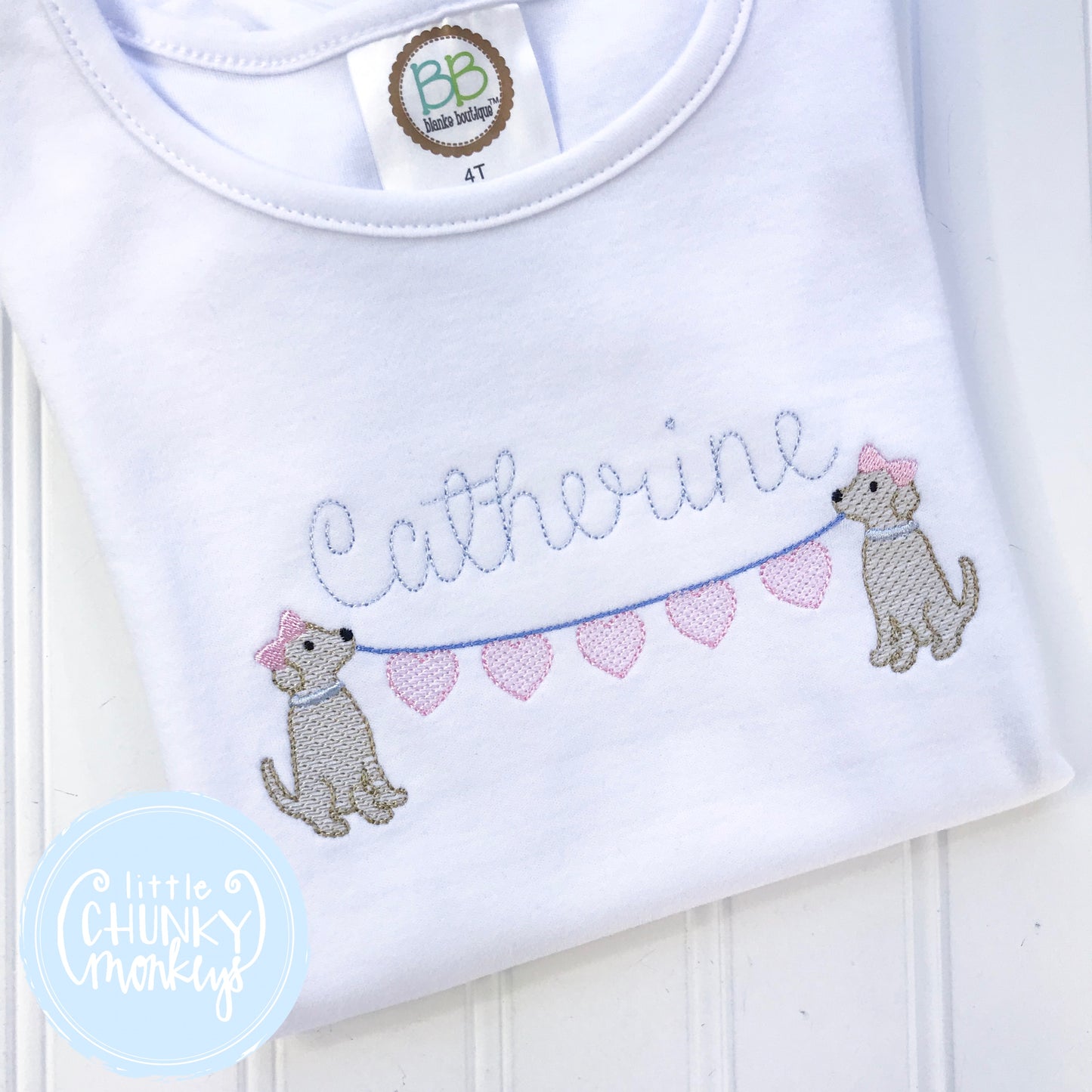 Girl Shirt- Valentine Shirt- Puppies Holding Heart Banner