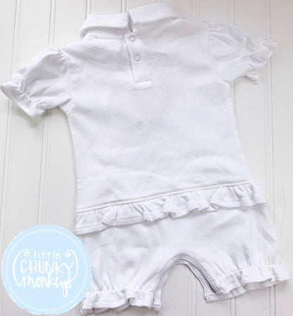 Girl Peter Pan Ruffle Romper with Bunny Monogram “W” 0-3m