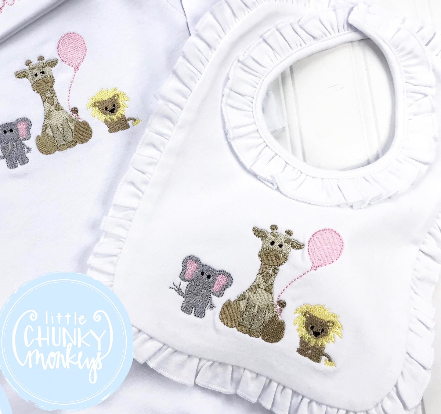 Baby Ruffle Bib with Zoo Animals