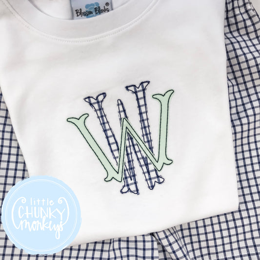 Boy Shirt - Applique Stacked Monogram in Navy & Green