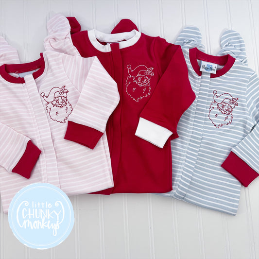 Solid Red - Christmas Footed Sleeper with Santa Embroidery