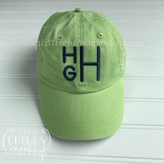 Toddler Kid Hat - Stacked monogram on lime