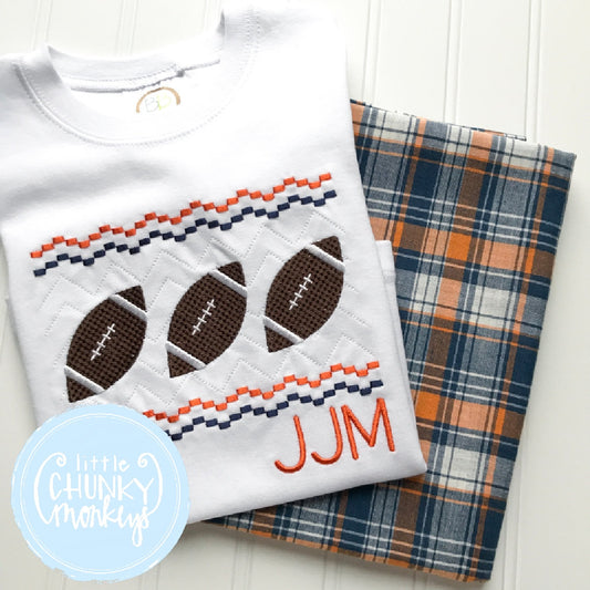 Boy Outfit - Navy and Orange Football Trio Applique Shirt