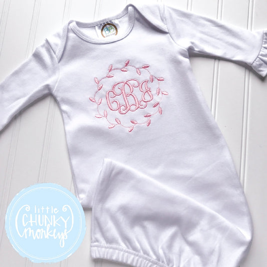 Baby Girl Gown - Bring Home Outfit - Newborn Gown with Wreath + Monogram