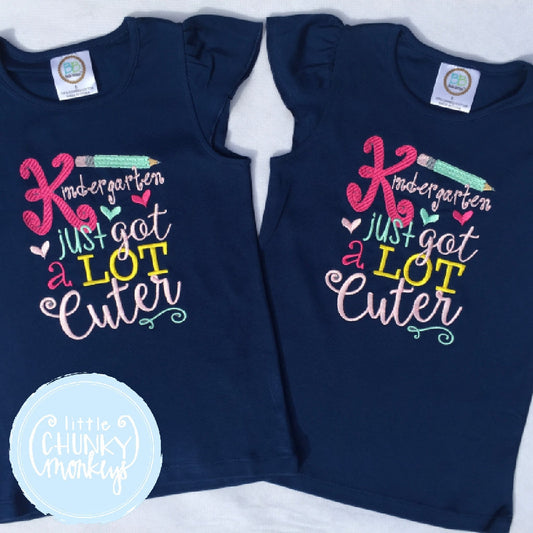 Girl outfit - Girl Shirt - Kindergarten Just Got Cuter on Navy Shirt