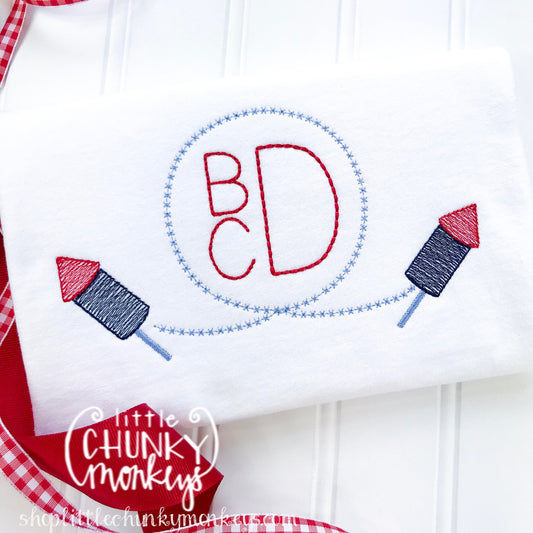Boy Outfit - Boy Shirt - Boy Monogram Circle with Fireworks