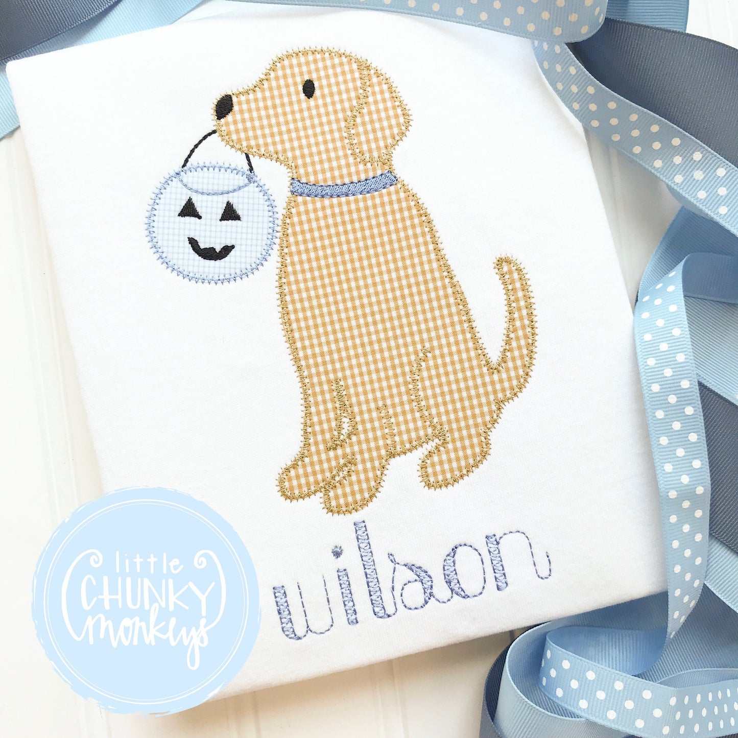 Boy Outfit - Boy Shirt - Fall Halloween Pumpkin Puppy Applique + Personalization